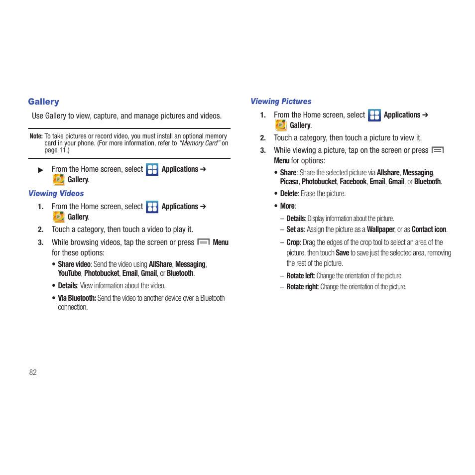 Gallery, Viewing videos, Viewing pictures | Samsung SCH-R915ZKACRI User Manual | Page 86 / 165
