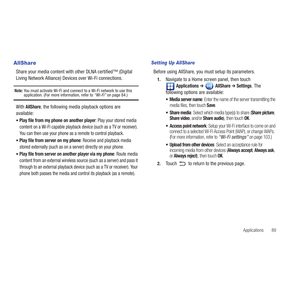 Allshare, Setting up allshare | Samsung SCH-R915ZKACRI User Manual | Page 93 / 165