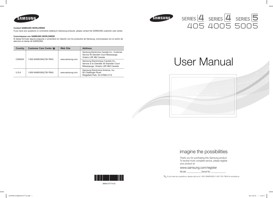 Samsung UN32D4005BDXZA User Manual | 36 pages