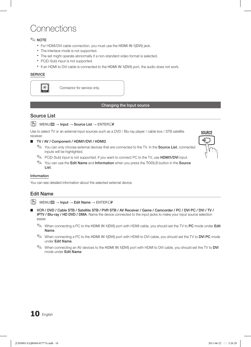 Connections | Samsung UN32D4005BDXZA User Manual | Page 10 / 36