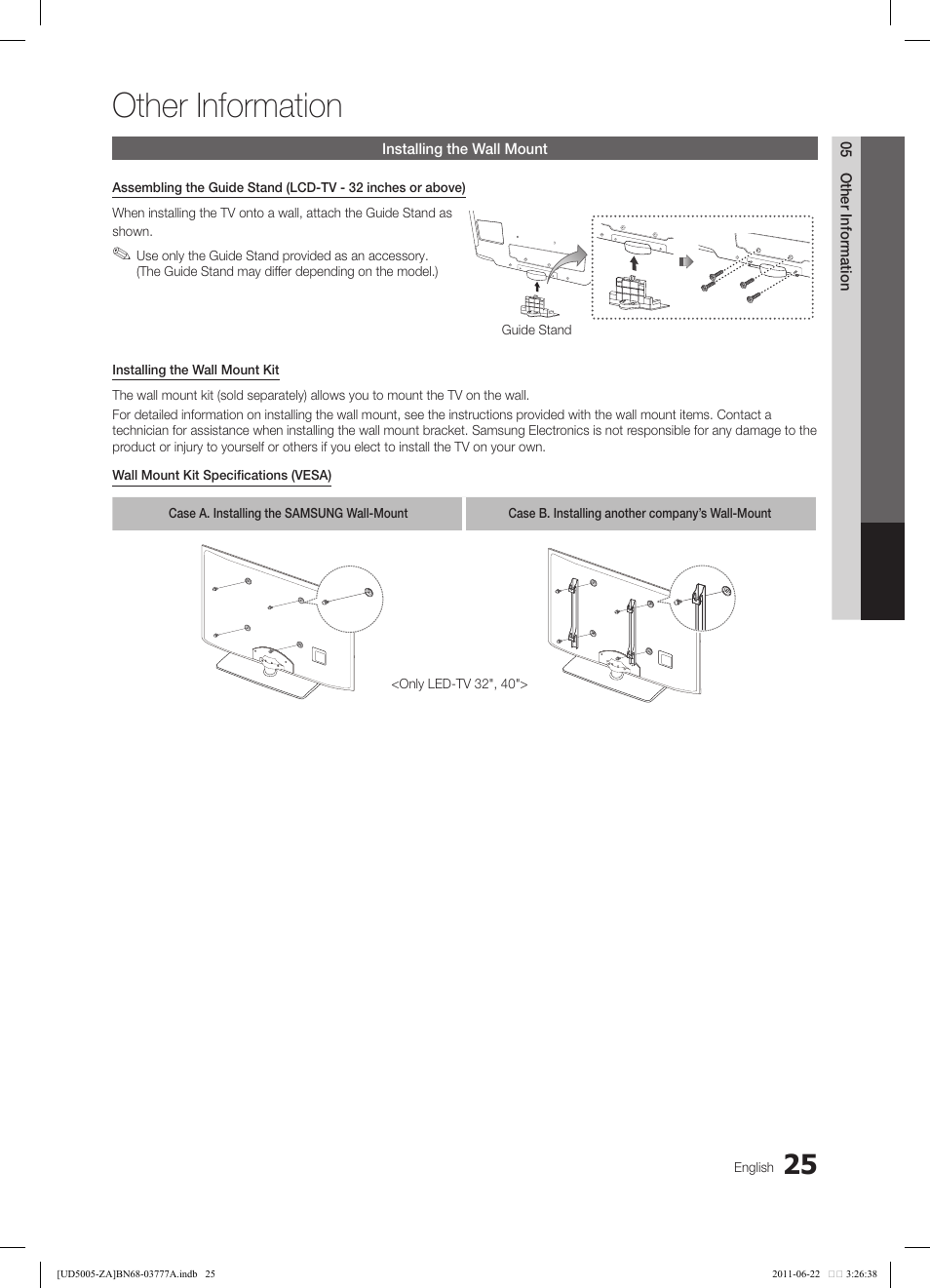 Other information | Samsung UN32D4005BDXZA User Manual | Page 25 / 36