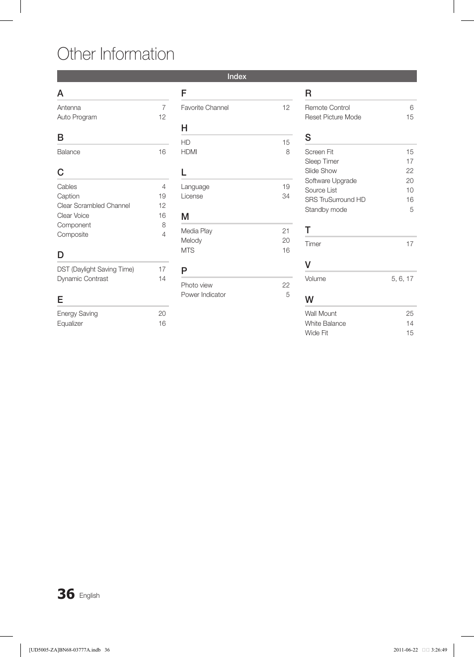 Other information | Samsung UN32D4005BDXZA User Manual | Page 36 / 36