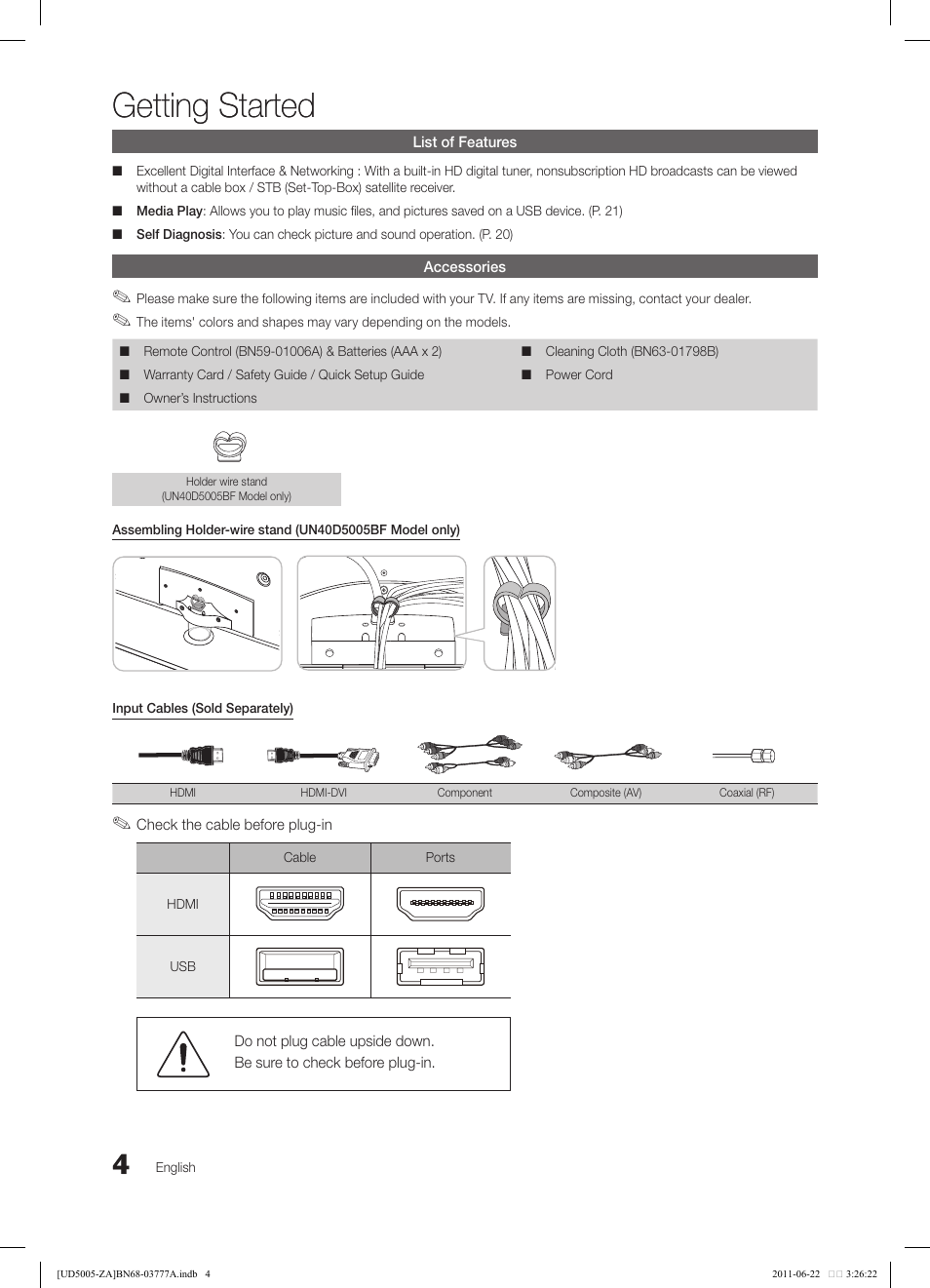 Getting started | Samsung UN32D4005BDXZA User Manual | Page 4 / 36