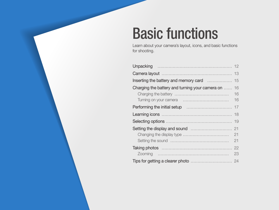 Basic functions | Samsung EC-ST65ZZBPUUS User Manual | Page 12 / 108