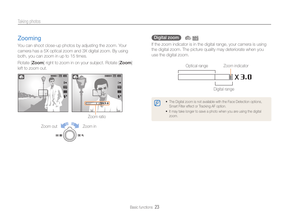 Zooming, Zooming …………………………………………… 23 | Samsung EC-ST65ZZBPUUS User Manual | Page 24 / 108