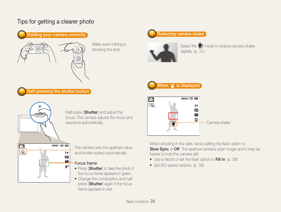 Tips for getting a clearer photo | Samsung EC-ST65ZZBPUUS User Manual | Page 25 / 108