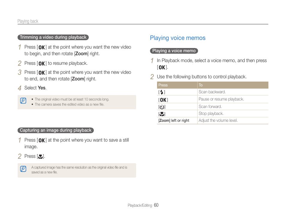 Playing voice memos, Playing voice memos …………………… 60 | Samsung EC-ST65ZZBPUUS User Manual | Page 61 / 108