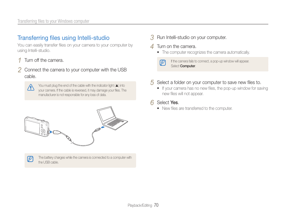 Transferring files using intelli-studio, Transferring files using intelli-studio ……… 70 | Samsung EC-ST65ZZBPUUS User Manual | Page 71 / 108