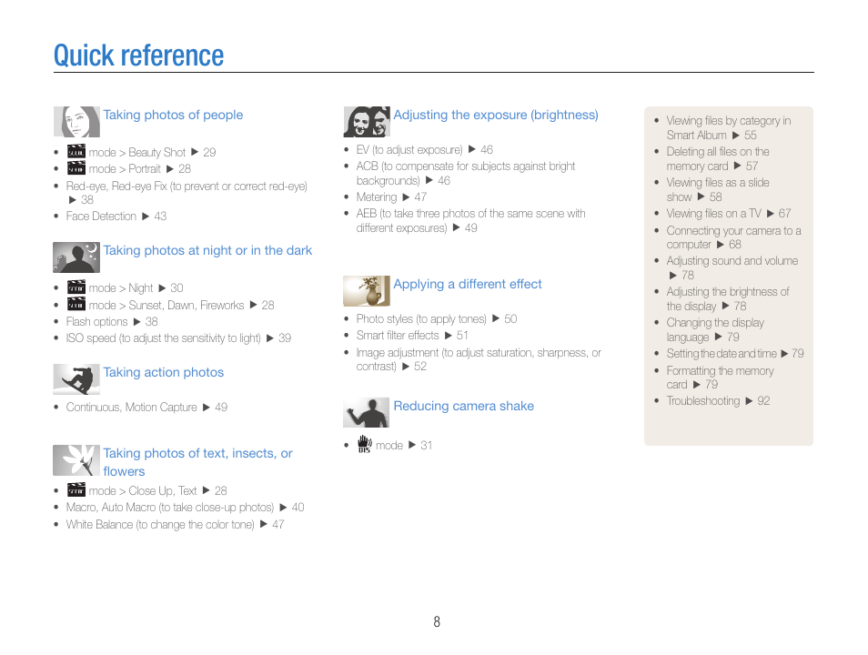 Quick reference | Samsung EC-ST65ZZBPUUS User Manual | Page 9 / 108