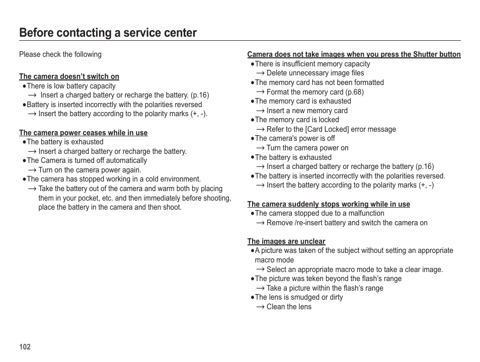 Before contacting a service center | Samsung EC-HZ50WZBPBUS User Manual | Page 103 / 120