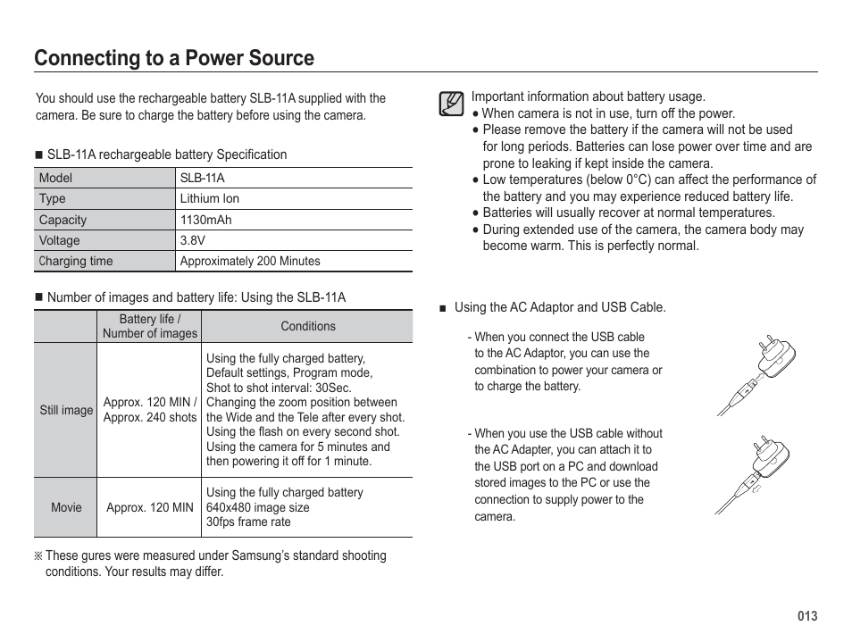 Connecting to a power source | Samsung EC-HZ50WZBPBUS User Manual | Page 14 / 120