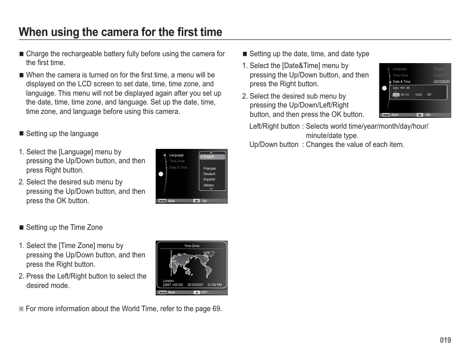 When using the camera for the fi rst time | Samsung EC-HZ50WZBPBUS User Manual | Page 20 / 120