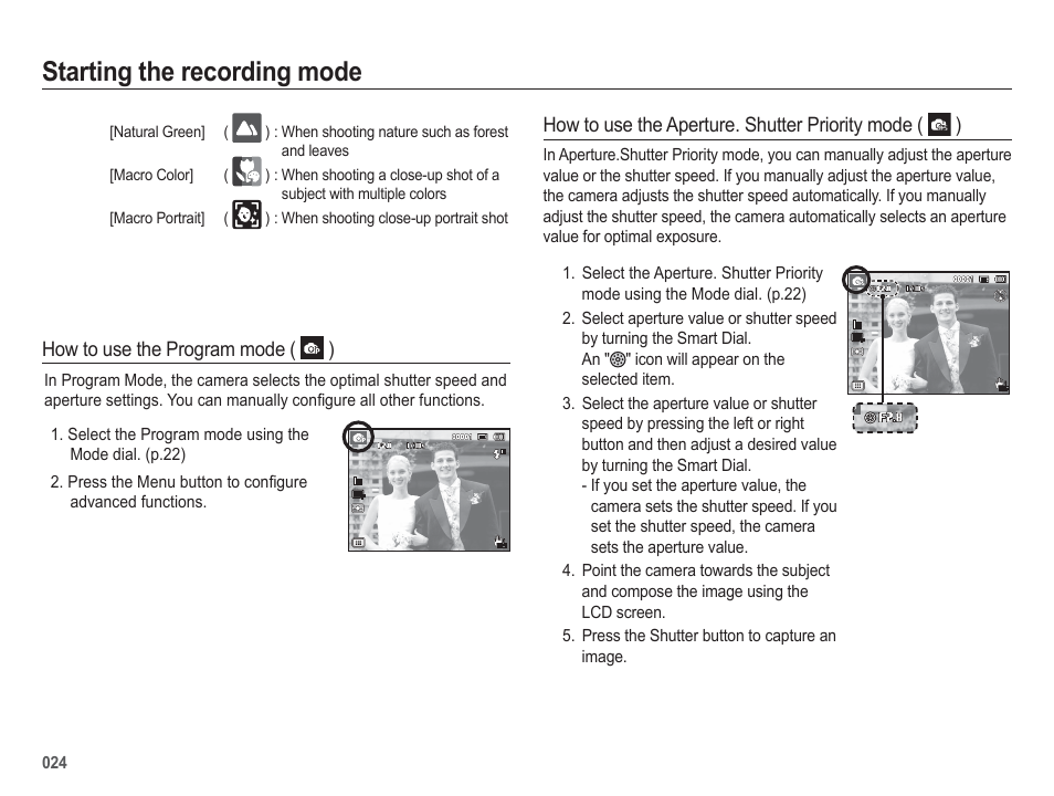 Starting the recording mode | Samsung EC-HZ50WZBPBUS User Manual | Page 25 / 120