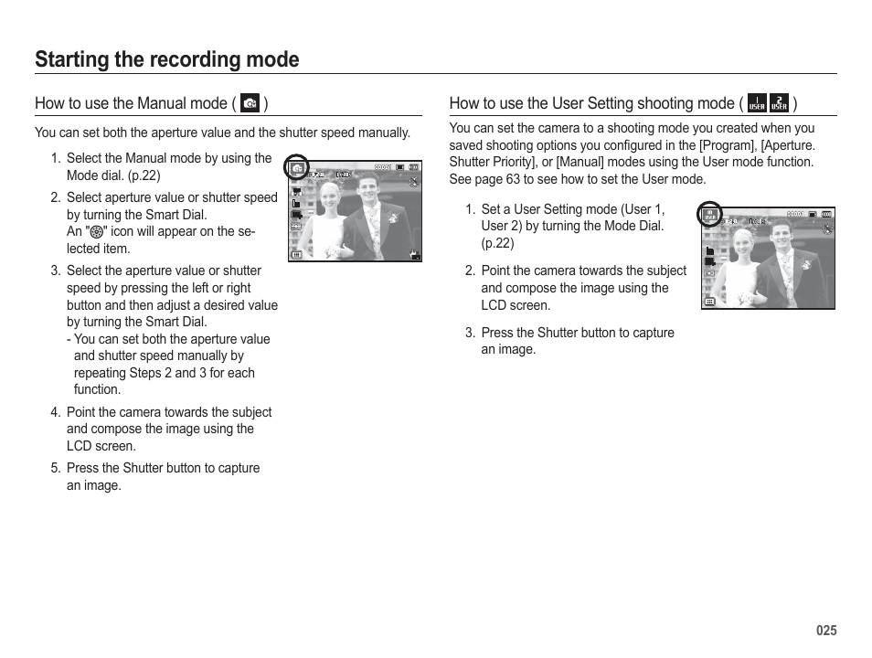 Starting the recording mode | Samsung EC-HZ50WZBPBUS User Manual | Page 26 / 120