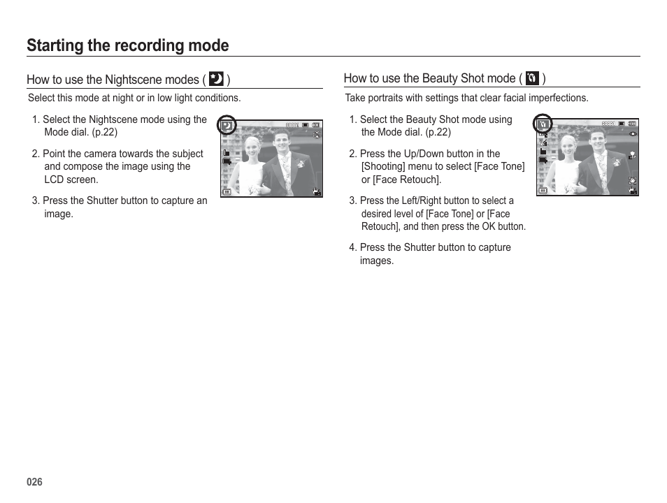 Starting the recording mode | Samsung EC-HZ50WZBPBUS User Manual | Page 27 / 120