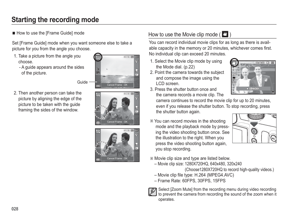 Starting the recording mode | Samsung EC-HZ50WZBPBUS User Manual | Page 29 / 120