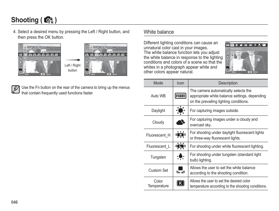Shooting ( ), White balance | Samsung EC-HZ50WZBPBUS User Manual | Page 47 / 120