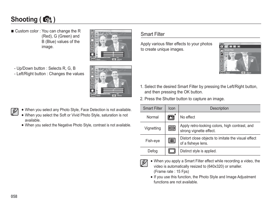 Shooting ( ), Smart filter | Samsung EC-HZ50WZBPBUS User Manual | Page 59 / 120