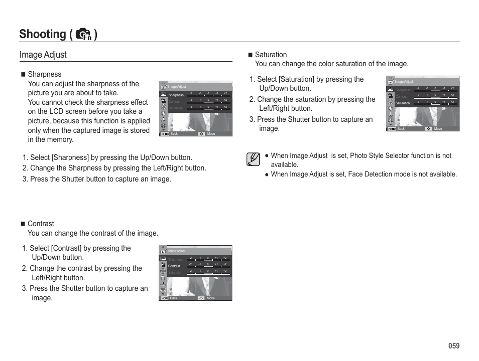 Shooting ( ), Image adjust | Samsung EC-HZ50WZBPBUS User Manual | Page 60 / 120