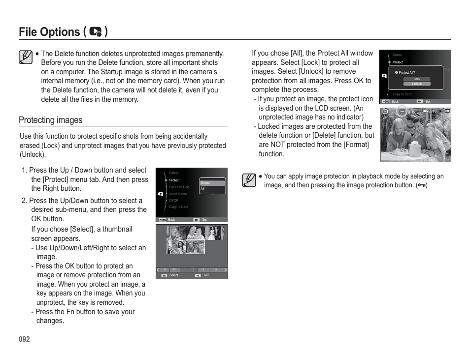 File options ( ), Protecting images | Samsung EC-HZ50WZBPBUS User Manual | Page 93 / 120