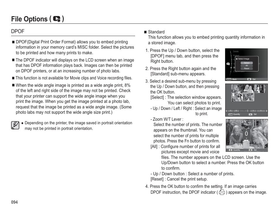 File options ( ), Dpof | Samsung EC-HZ50WZBPBUS User Manual | Page 95 / 120