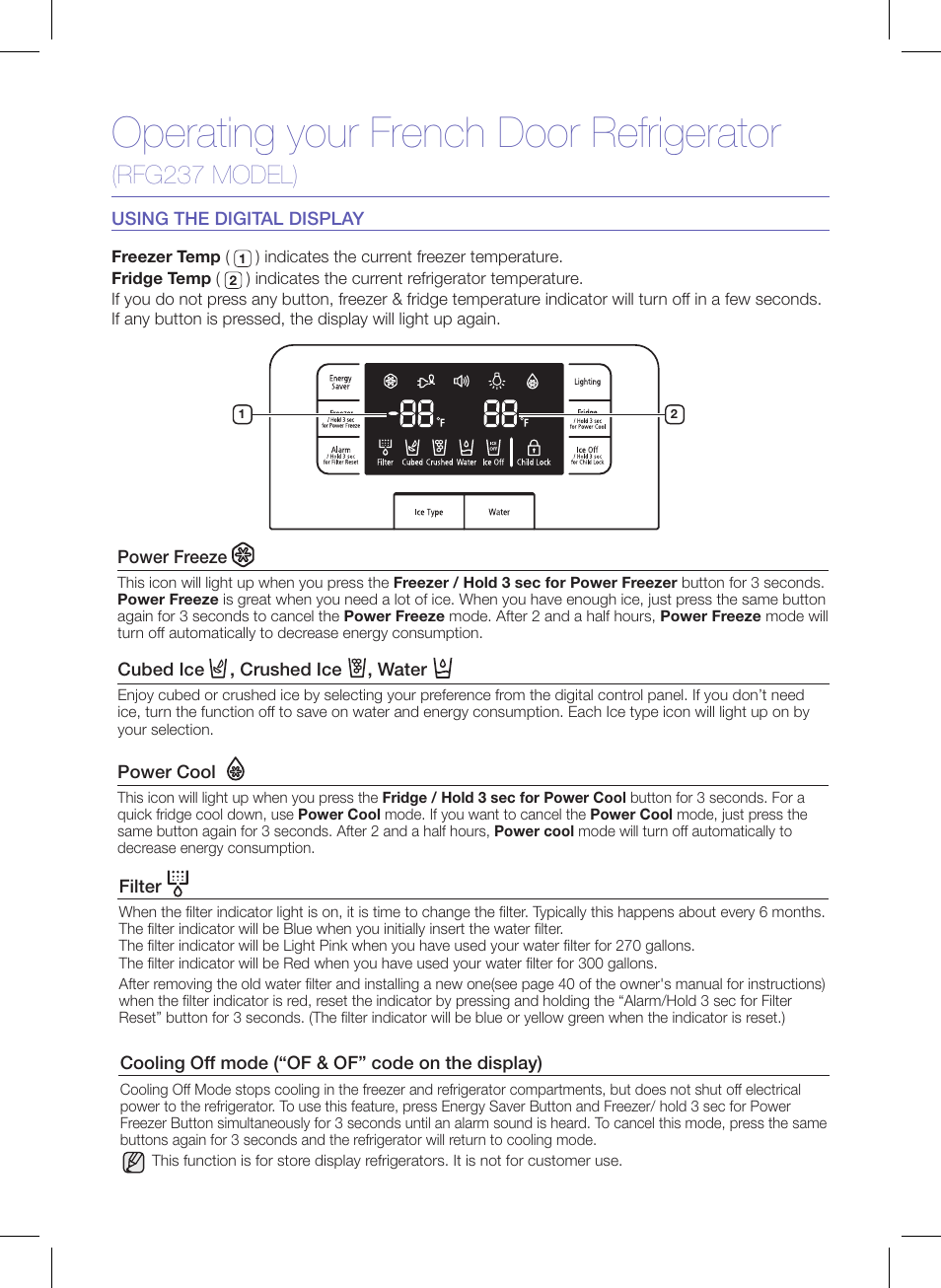 Operating your french door refrigerator, Rfg237 model) | Samsung RFG237AAWP-XAA User Manual | Page 4 / 10