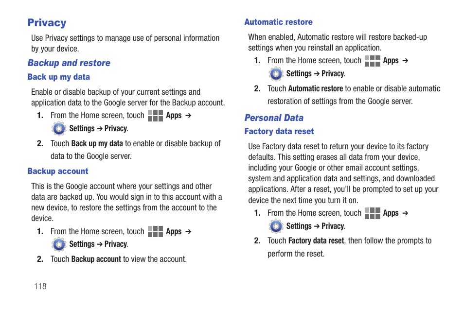 Privacy | Samsung SCH-I815LSAVZW User Manual | Page 123 / 184