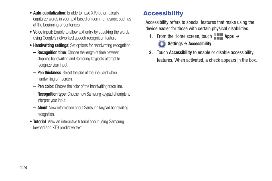 Accessibility | Samsung SCH-I815LSAVZW User Manual | Page 129 / 184