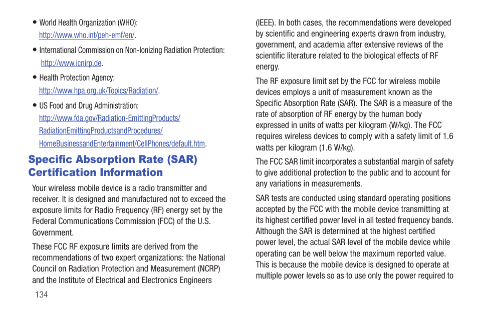 Specific absorption rate (sar) certification, Information | Samsung SCH-I815LSAVZW User Manual | Page 139 / 184