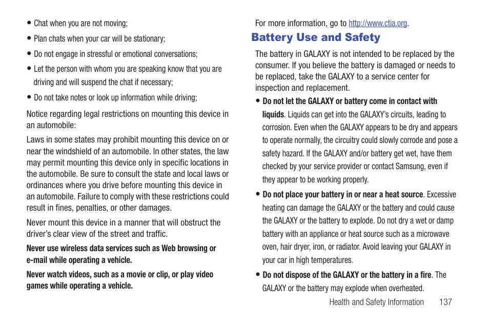 Battery use and safety | Samsung SCH-I815LSAVZW User Manual | Page 142 / 184