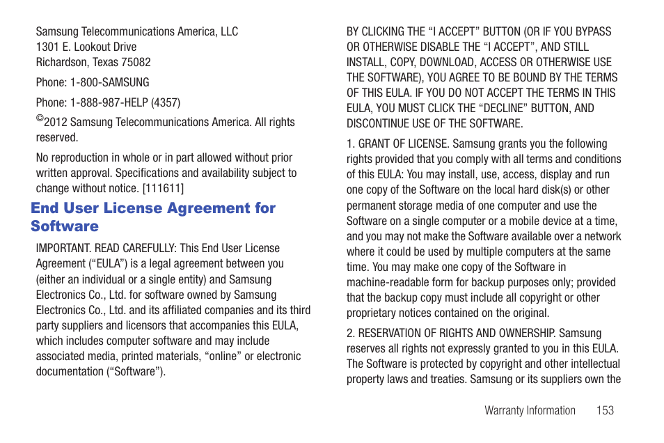 End user license agreement for software | Samsung SCH-I815LSAVZW User Manual | Page 158 / 184