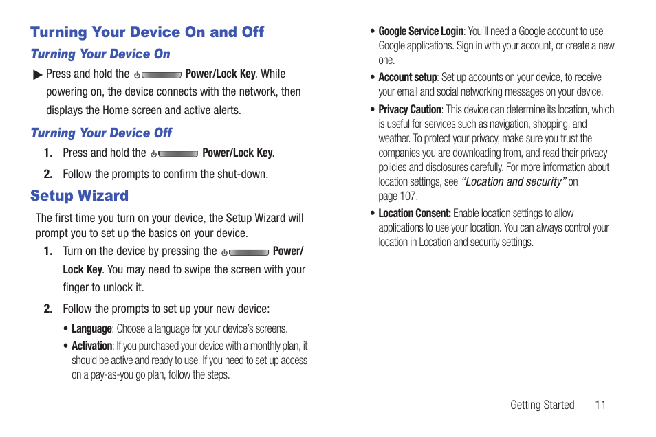 Turning your device on and off, Setup wizard | Samsung SCH-I815LSAVZW User Manual | Page 16 / 184