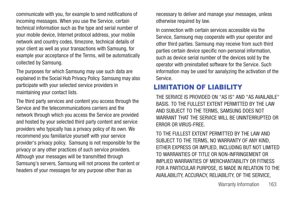 Limitation of liability | Samsung SCH-I815LSAVZW User Manual | Page 168 / 184