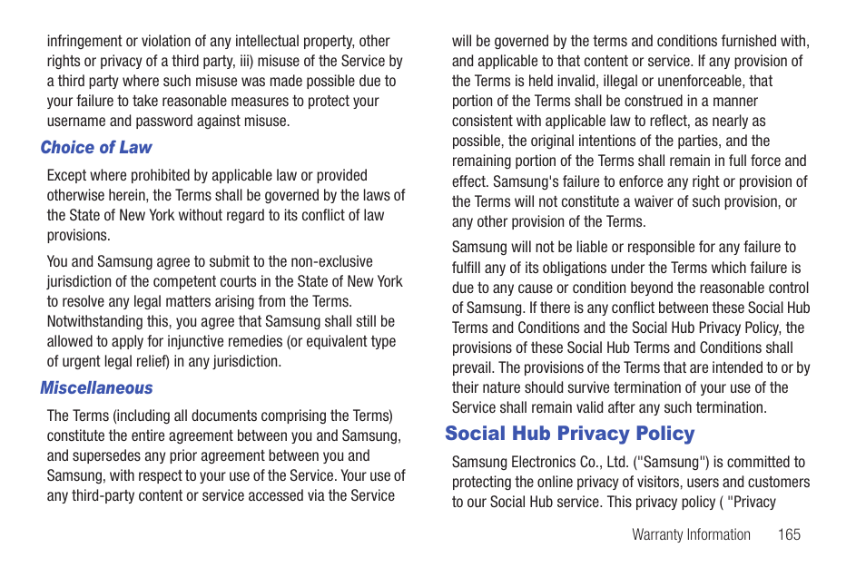 Social hub privacy policy | Samsung SCH-I815LSAVZW User Manual | Page 170 / 184