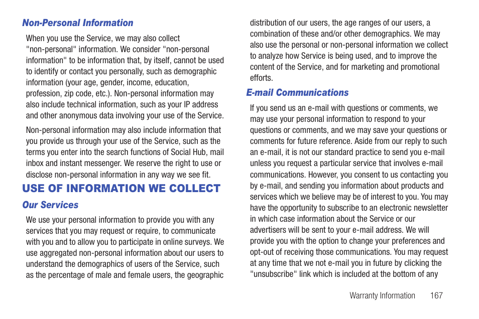 Use of information we collect | Samsung SCH-I815LSAVZW User Manual | Page 172 / 184