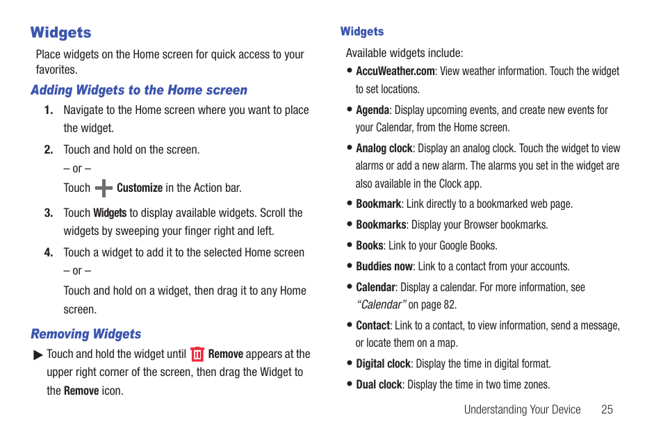 Widgets, N, see | Samsung SCH-I815LSAVZW User Manual | Page 30 / 184