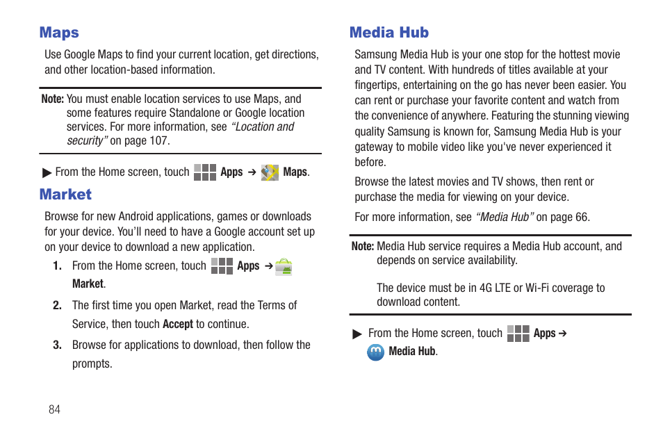 Maps, Market, Media hub | Samsung SCH-I815LSAVZW User Manual | Page 89 / 184