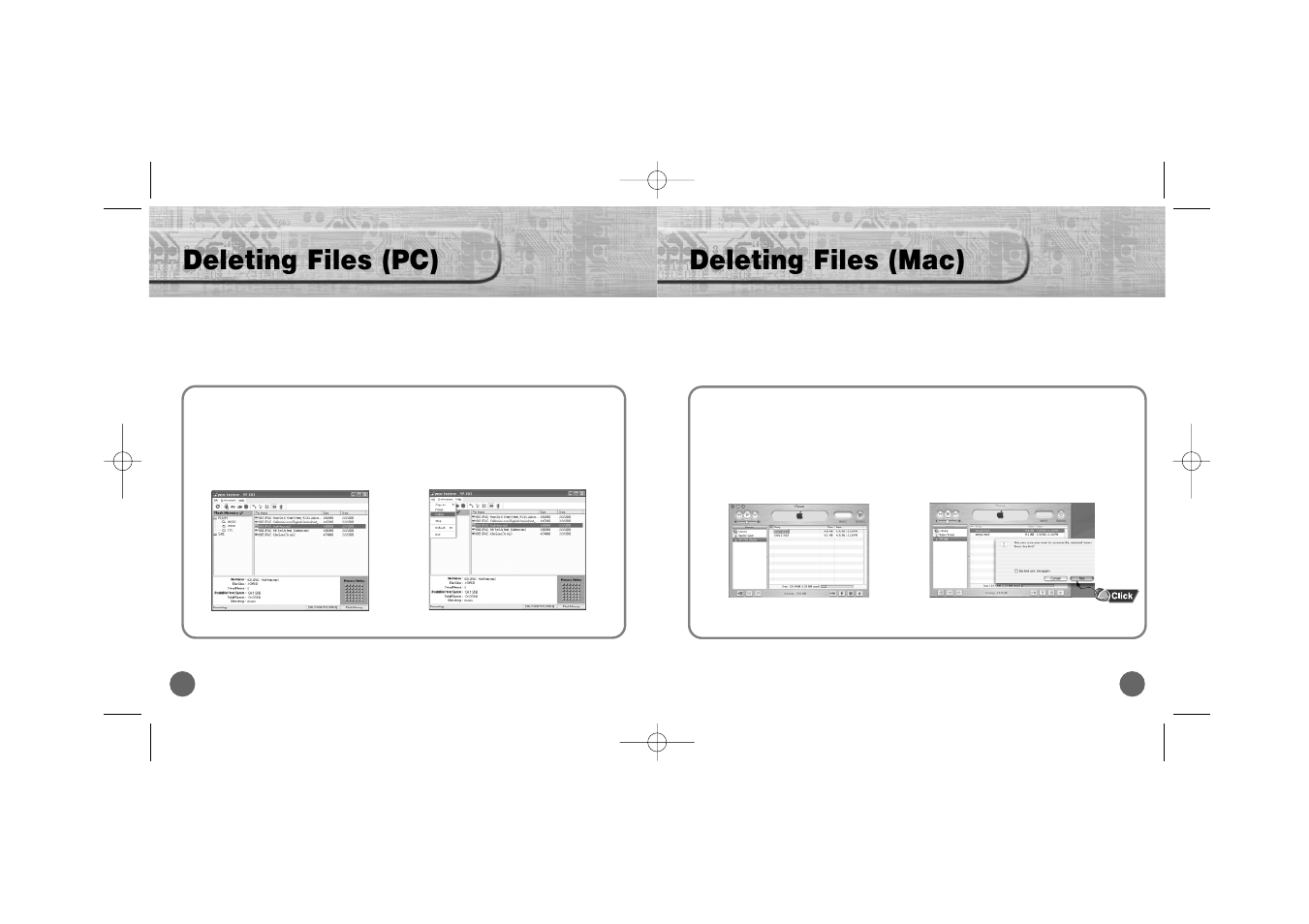 Deleting files (mac), Deleting files (pc) | Samsung YP700H User Manual | Page 29 / 37