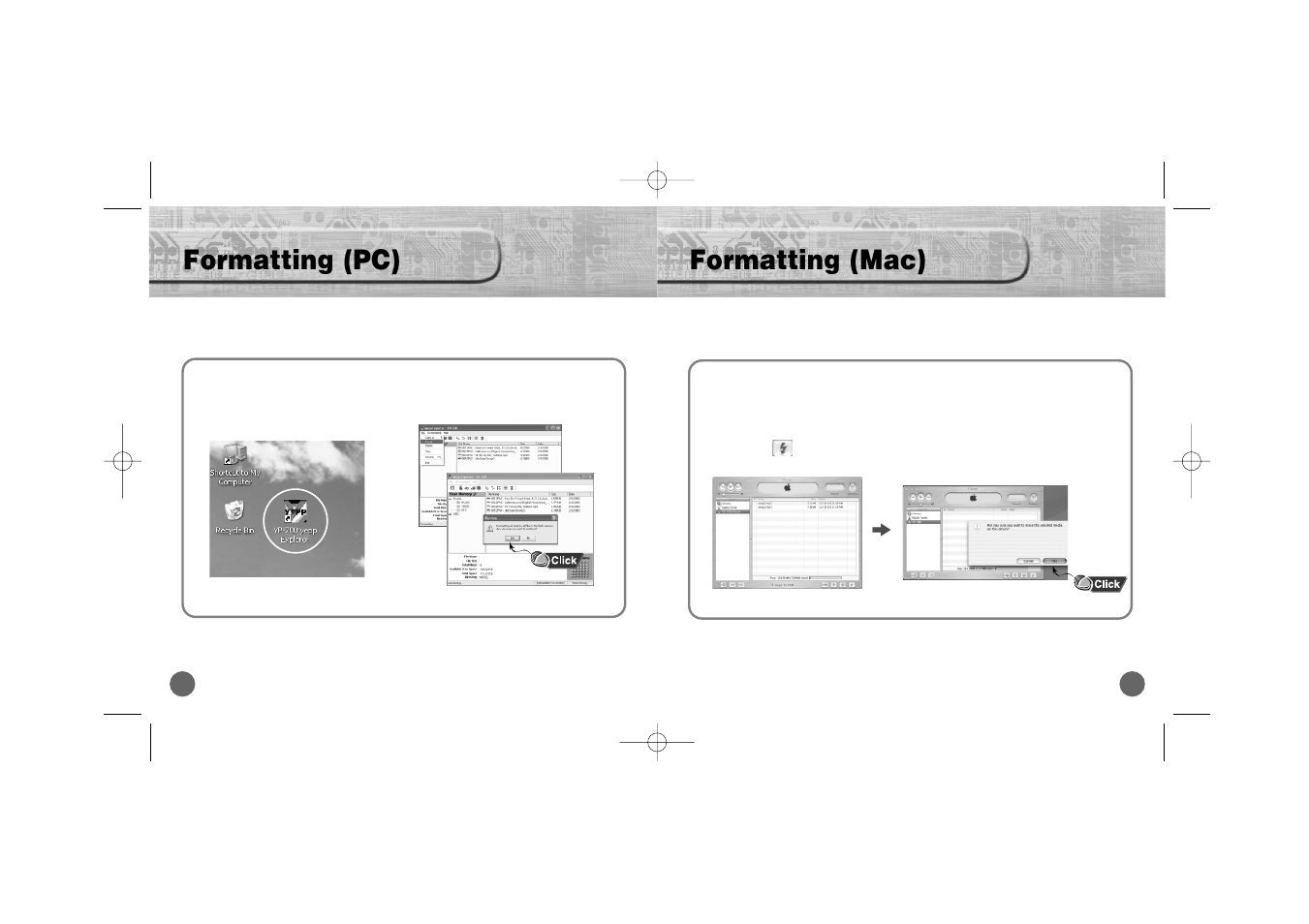 Formatting (mac), Formatting (pc) | Samsung YP700H User Manual | Page 30 / 37