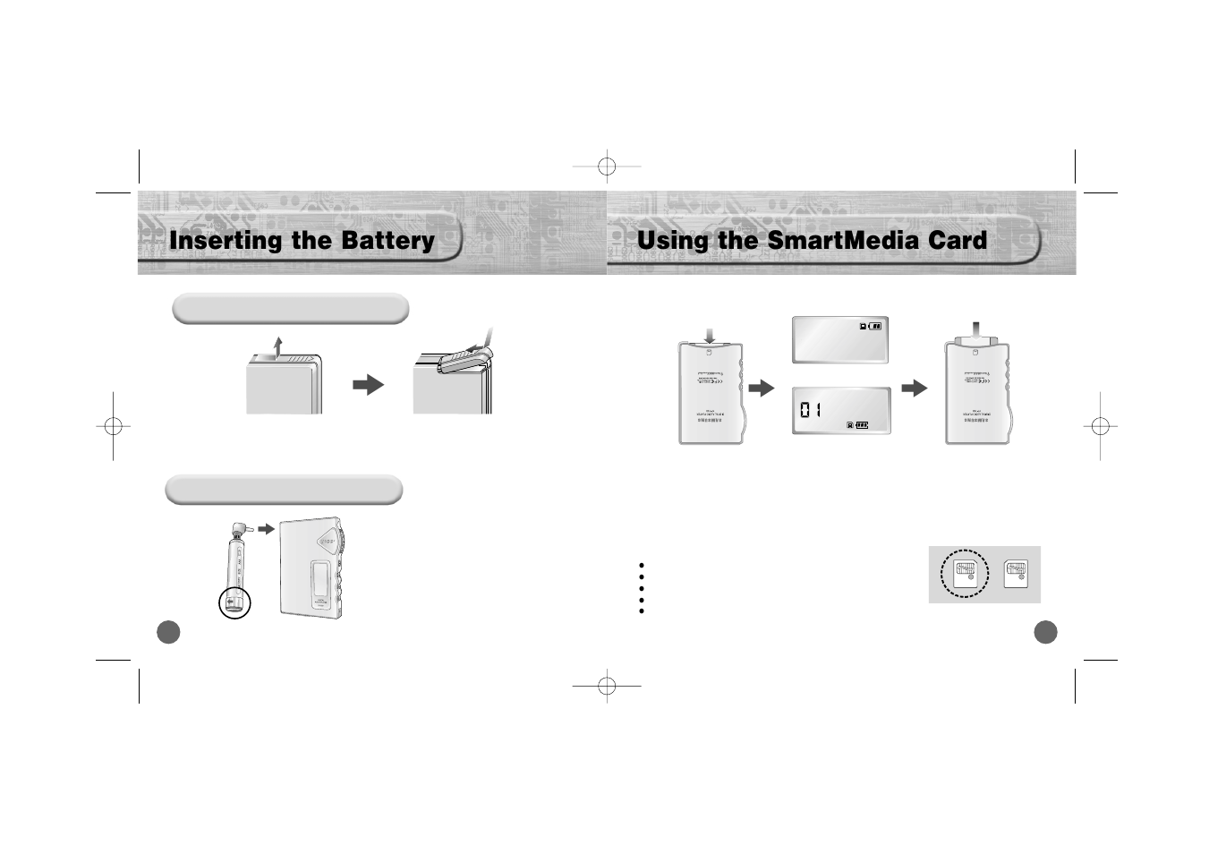 Inserting the battery, Using the smartmedia card | Samsung YP700H User Manual | Page 8 / 37