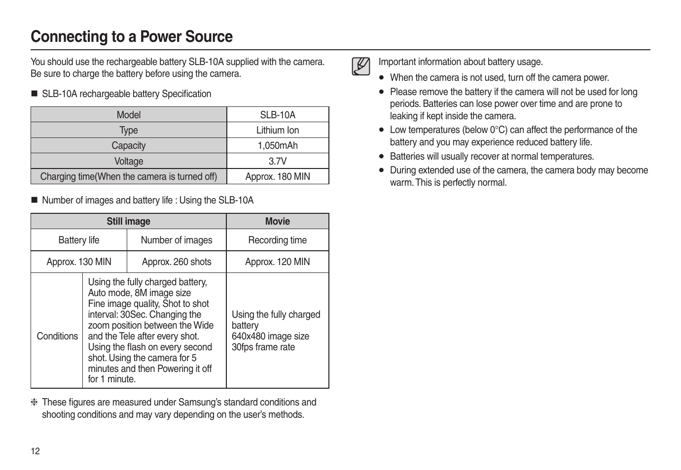 Connecting to a power source | Samsung EC-L100ZSBA-US User Manual | Page 13 / 102