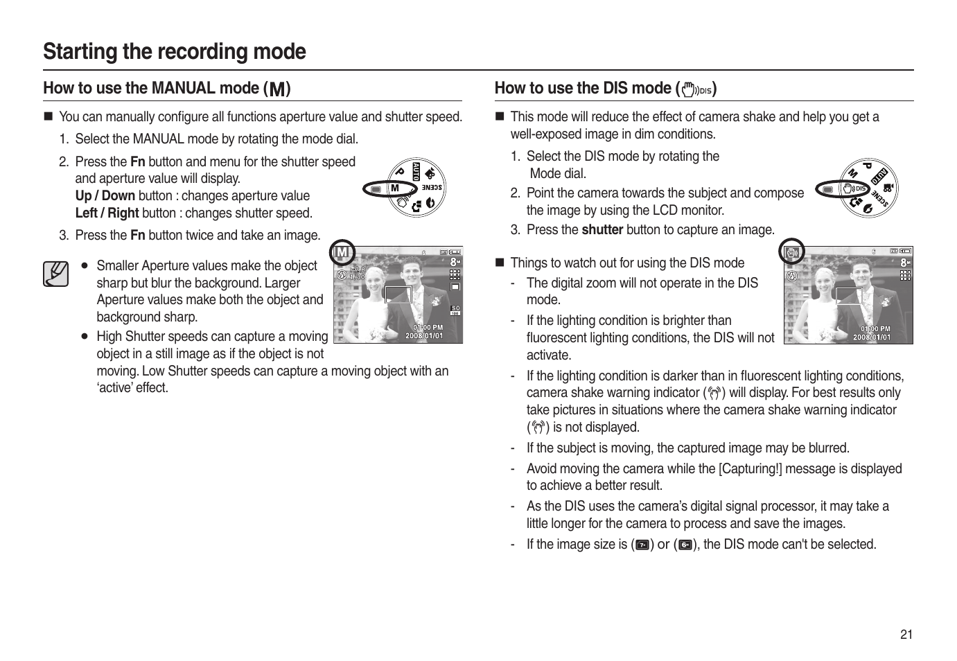 Starting the recording mode | Samsung EC-L100ZSBA-US User Manual | Page 22 / 102