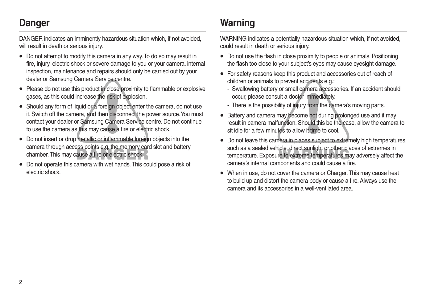 Warning danger | Samsung EC-L100ZSBA-US User Manual | Page 3 / 102