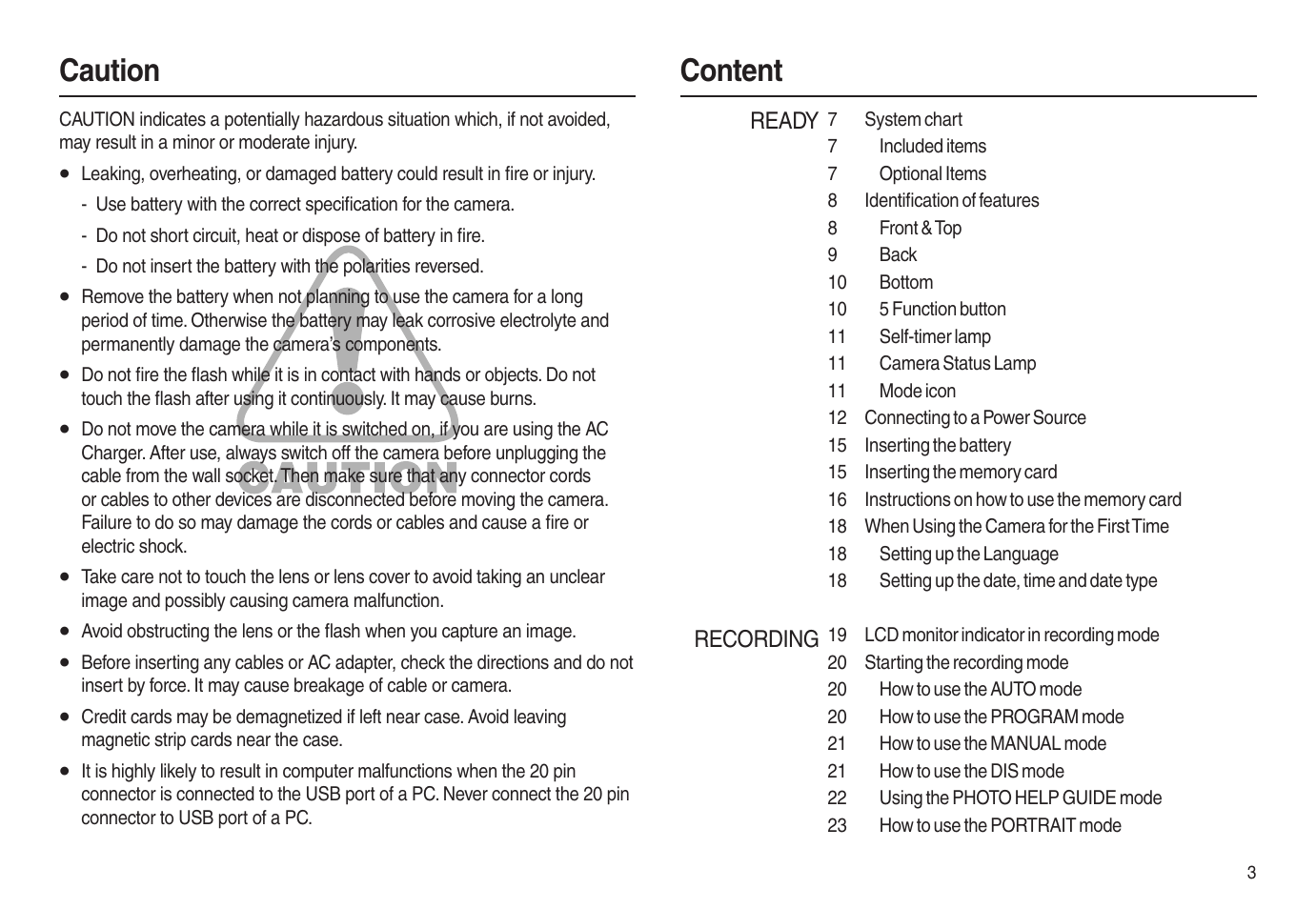 Caution content | Samsung EC-L100ZSBA-US User Manual | Page 4 / 102