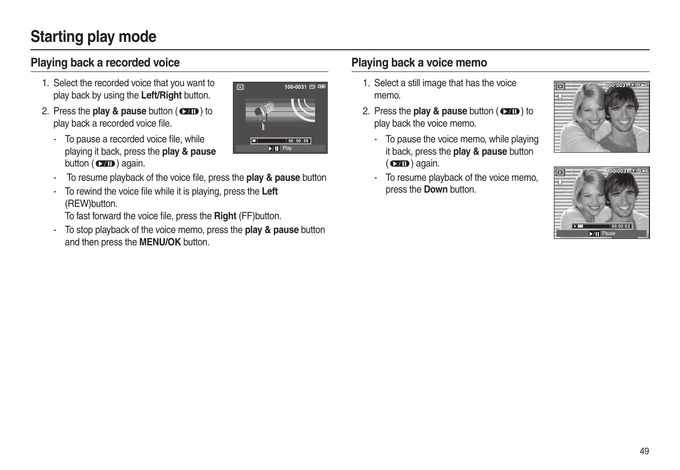 Starting play mode | Samsung EC-L100ZSBA-US User Manual | Page 50 / 102