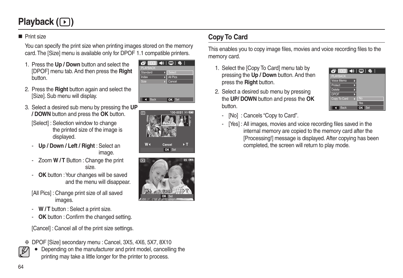 Playback (  ), Copy to card | Samsung EC-L100ZSBA-US User Manual | Page 65 / 102