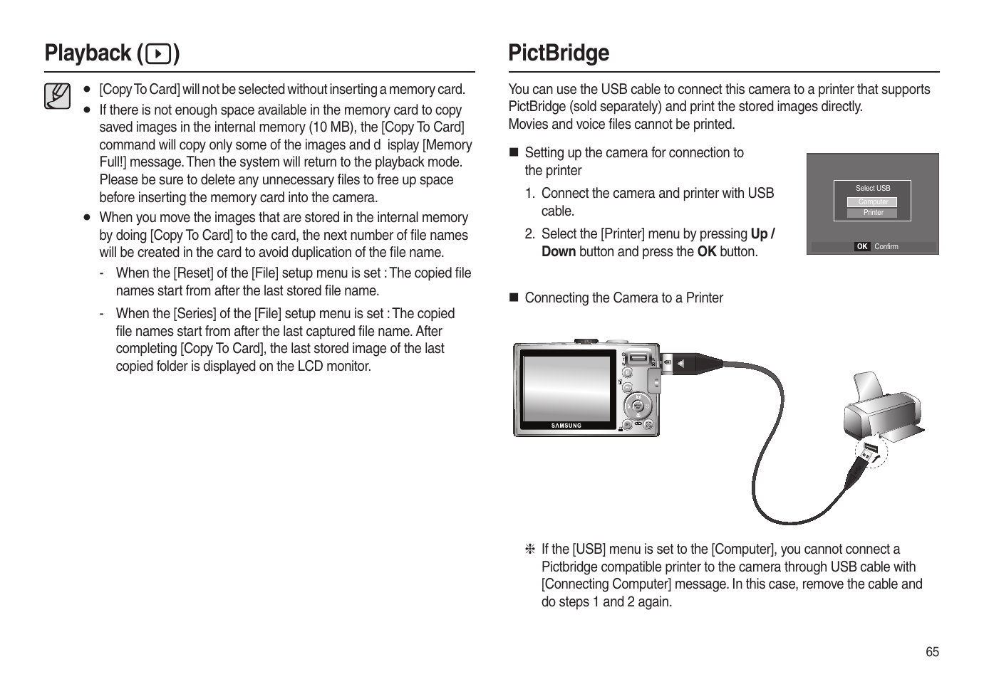 Pictbridge, Playback (  ) | Samsung EC-L100ZSBA-US User Manual | Page 66 / 102