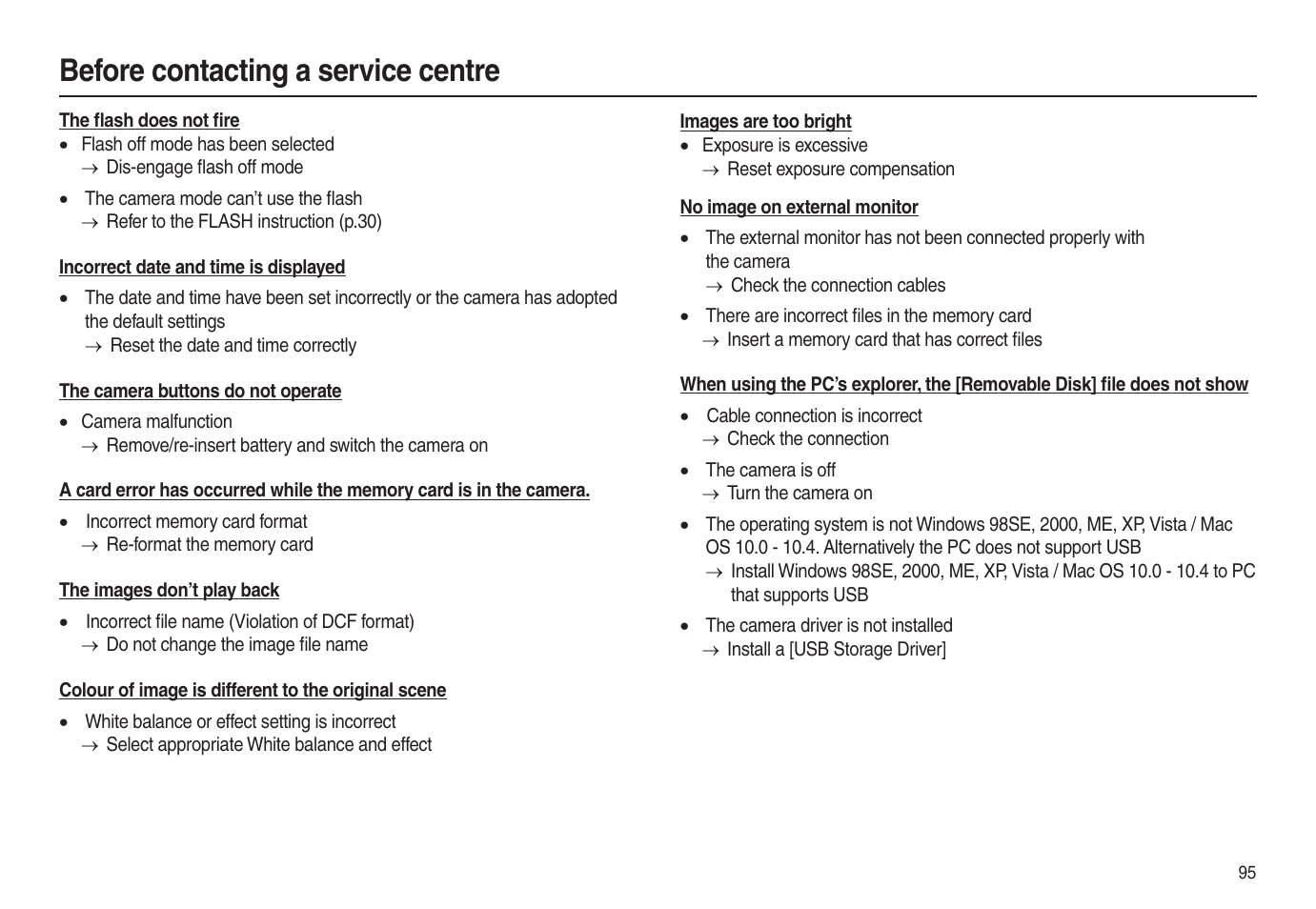 Before contacting a service centre | Samsung EC-L100ZSBA-US User Manual | Page 96 / 102