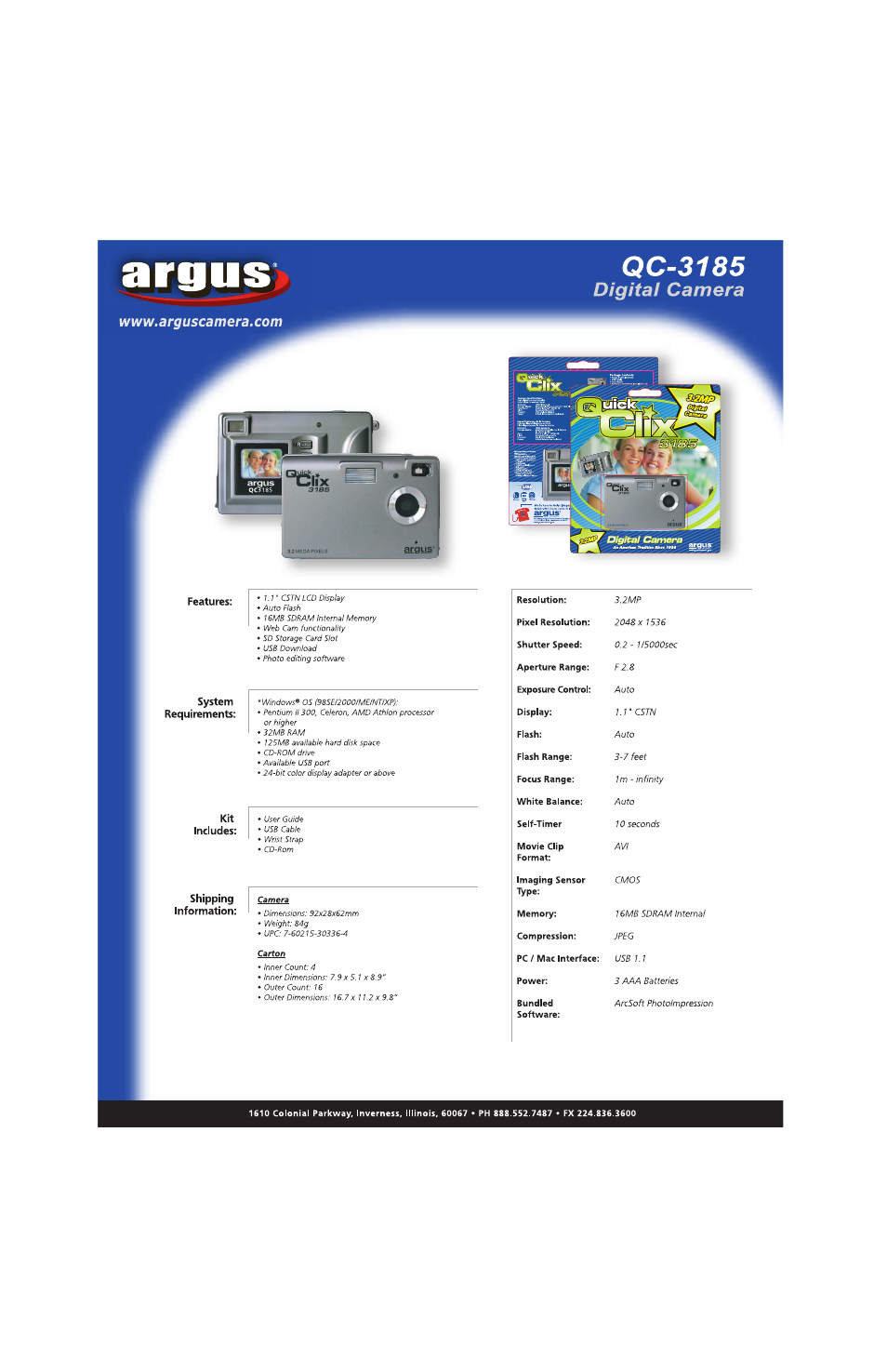 Argus QC-3185 User Manual | 1 page