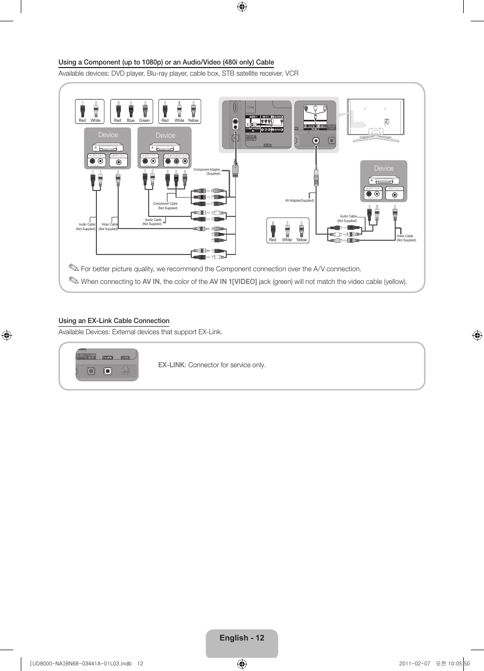 English - 12, Device | Samsung UN55D8000YFXZA User Manual | Page 12 / 73